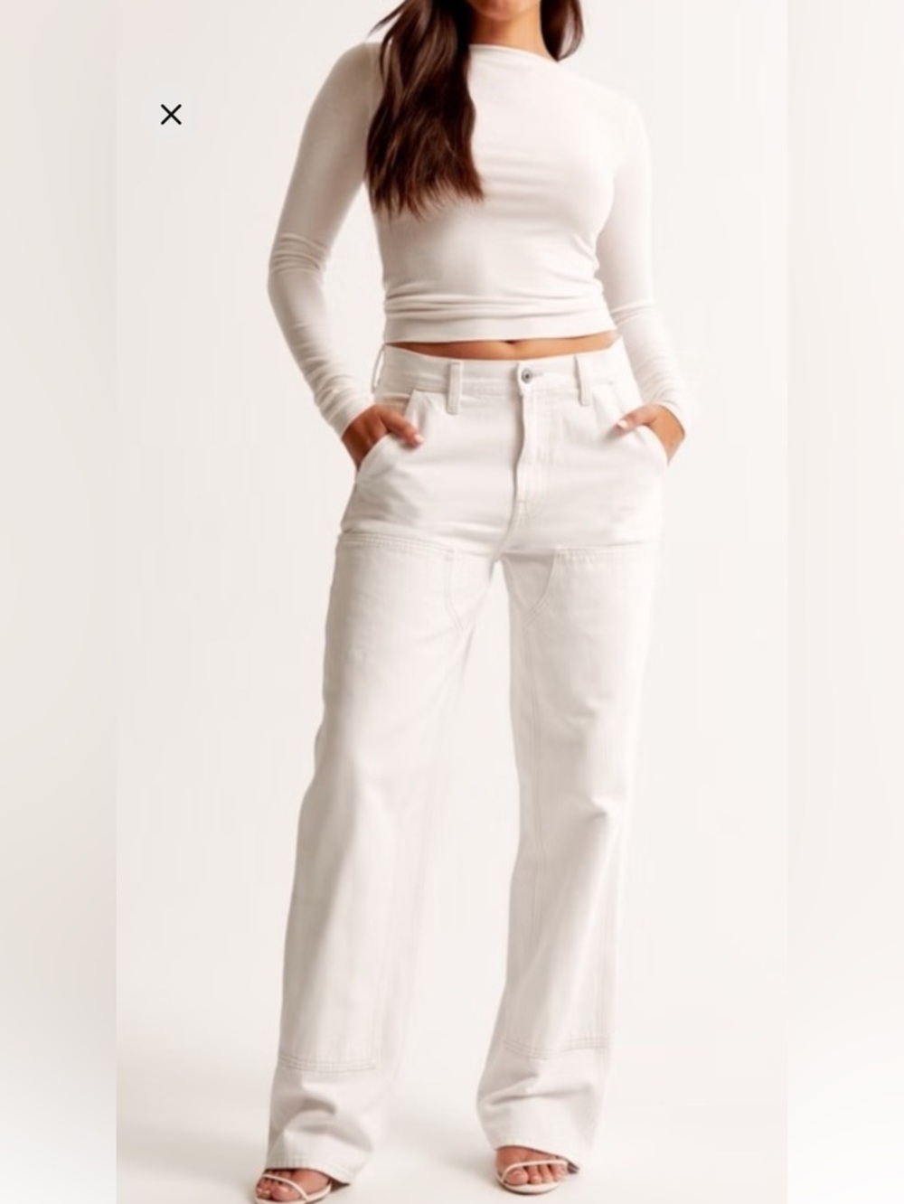 Abercrombie & Fitch white Mid-Rise Slouchy carpenter fit Jean